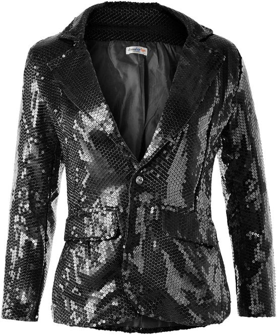 Dressforfun Manteau à paillettes dames noir L - costume de déguisement halloween partywear carnaval partywear - 303858
