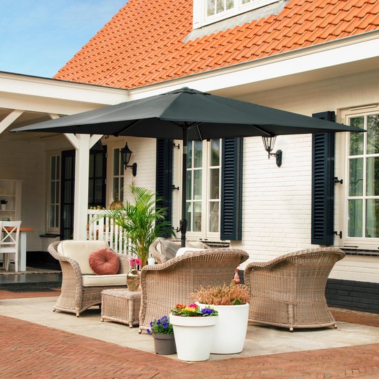 VONROC Premium Parasol à manche Rosolina 280x280cm - Housse de protection incluse - Parasol carré - Inclinable - Toile résistante aux UV - Noir