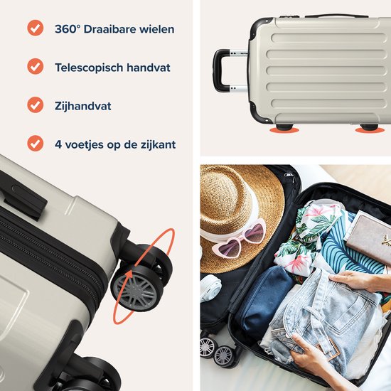 TRVLMORE Valise à main - 45L - Serrure TSA - Léger - Extensible - Trolley - 54x36x22cm - Champagne