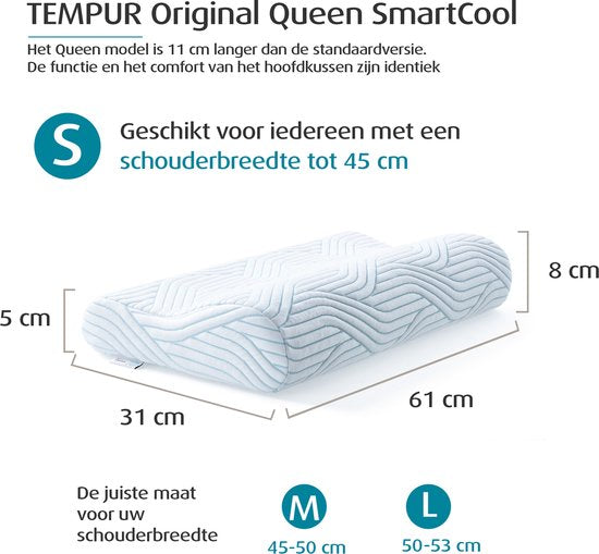 TEMPUR - Oreiller ergonomique - Taille Small & 61 x 31 x 8.5 cm - Avec la technologie SmartCool et l'allègement de la pression - Pour les dormeurs latéraux et dorsaux - Textile blanc
