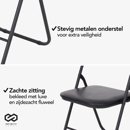 Infinity Goods Klapstoel - Vouwstoel - Eettafelstoel - Opklapbare Stoel - 43 x 47 x 80 CM - Stoel - Zwart