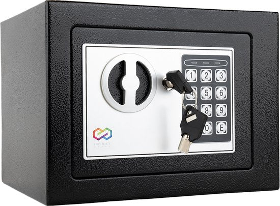 Coffre-fort Infinity - Électronique - Serrure à chiffres - 2 clés de secours - Fixations - Ancrage - Serrure de sécurité - 23x17x17 cm