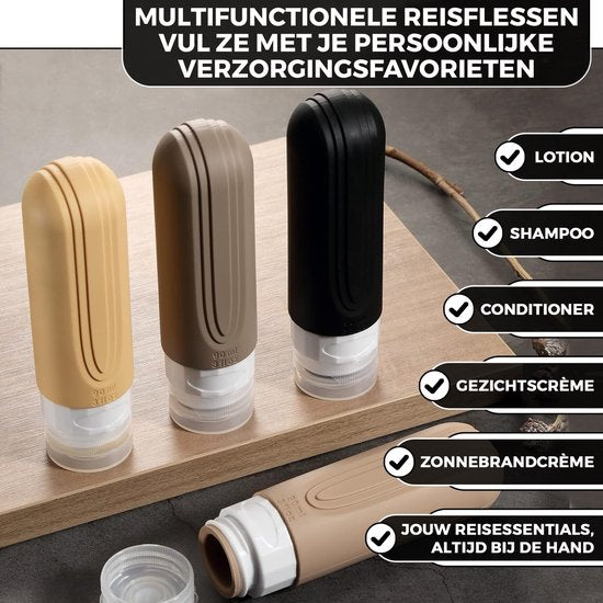EverNeeds Bouteilles de voyage avec étui - rechargeables - Bouteilles de voyage en silicone pour bagages à main - Abricot - 4 pièces