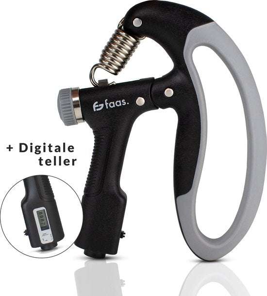 Entraîneur réglable pour les mains - 10 à 100 KG - compteur numérique - entraînement à la pression des mains - doigts / avant-bras - entraînement à la préhension - noir