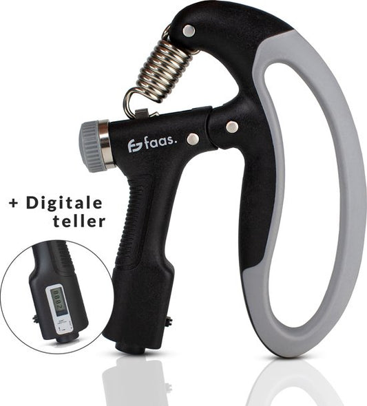 Entraîneur réglable pour les mains - 10 à 100 KG - compteur numérique - entraînement à la pression des mains - doigts / avant-bras - entraînement à la préhension - noir
