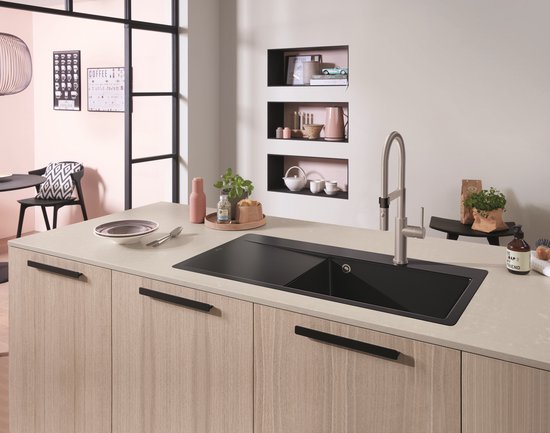 Villeroy & Boch Steel Expert 2.0 - Robinet de cuisine avec bec flexible et douchette extractible, acier inoxydable 928000LC