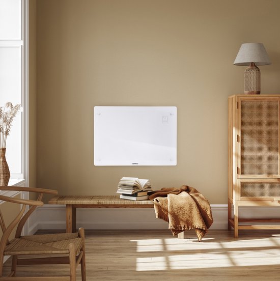 Chauffage électrique - VONROC - Convecteur avec panneau en verre - 750W/1500W - Jusqu'à 18m2 - Contrôlé par l'application (via Wifi) et manuellement - Blanc
