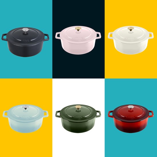 MOA Casserole en fonte - 7,2L - Pour toutes les sources de chaleur y compris l'induction - Avec couvercle - Ø 30cm - Revêtement antiadhésif - Blanc