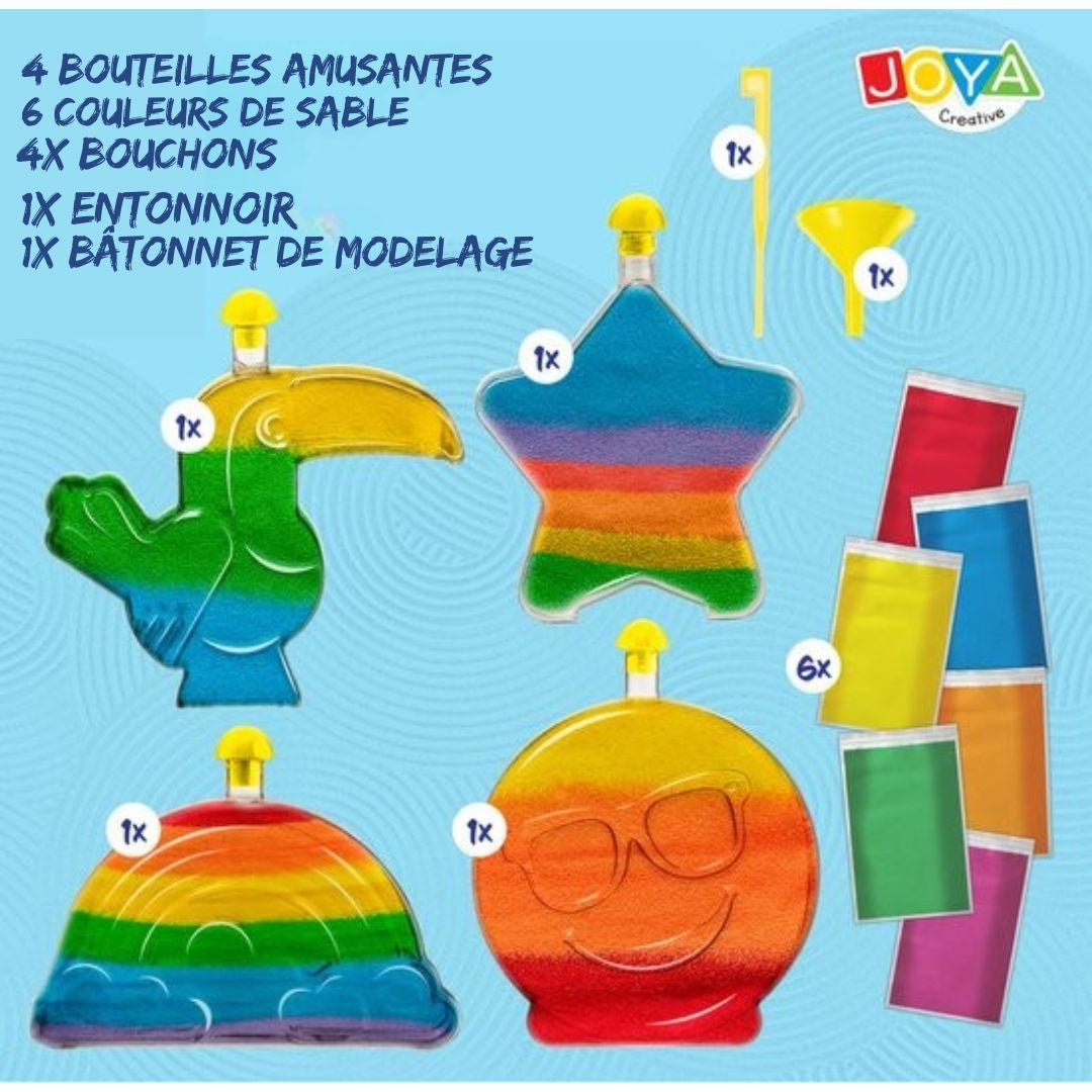 Jeux de sable pour enfants JOYA CREATIVE - Sable coloré avec 4 flacons amusants - Loisirs créatifs filles 6 ans