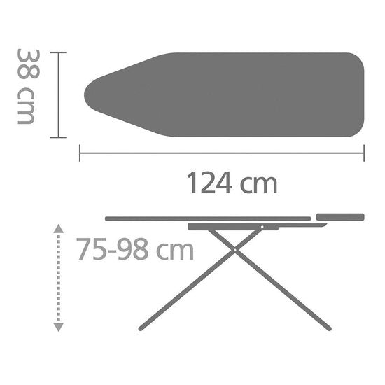 Brabantia Table à repasser B - avec support pour centrale vapeur - 124 x 38 cm - Fleur de coton