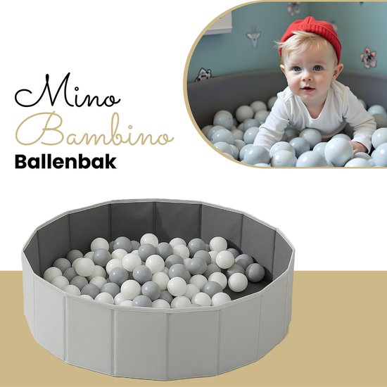 Mino Bambino Plateau à balles pliable - Contient 90 balles pour enfant - Gris