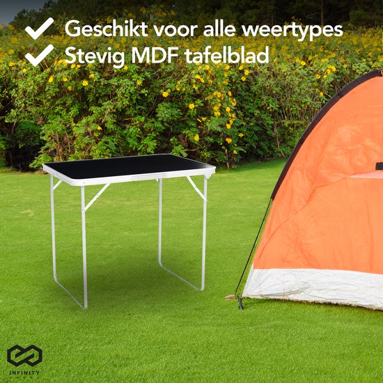 Infinity Goods Table de camping - Pliante - Table de jardin - 80x60x70 cm - Extérieur/intérieur - Poignée de transport - Compacte - Aluminium - Noir