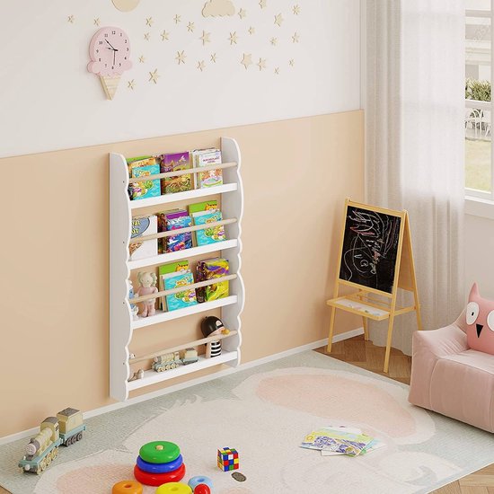Support mural de livres pour enfants Woltu 98x60x14,5 cm Vert ou blanc avec aspect chêne - Support de rangement Montessori pour chambre d'enfant