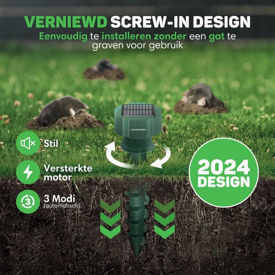 Vulpes Goods® Repellent - Répulsif à taupes - 4 pièces - Répulsif à souris - Contrôle des taupes - Alimenté par énergie solaire - Imperméable - Respectueux des animaux - PRO V2