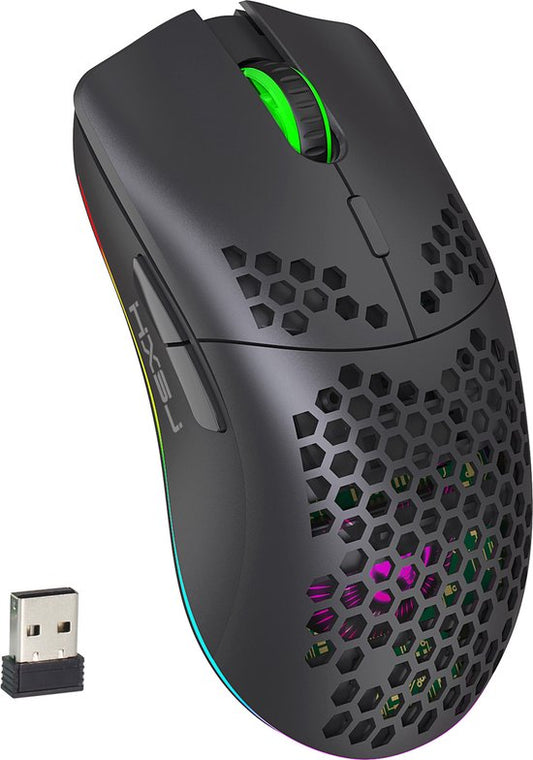 HXSJ T66 - Souris de jeu sans fil - Souris d'ordinateur - Ultra légère - Eclairage RGB - Noir