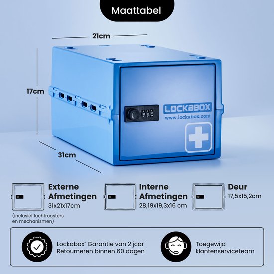Lockabox One™ Boîte de rangement avec serrure à chiffres - Armoire à pharmacie verrouillable - Coffre-fort en polycarbonate - Résistant au réfrigérateur et au congélateur - 10,5 litres - 31 x 21 x 17 cm.