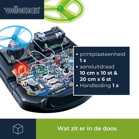 Velleman Kit de projet électronique pour les enfants de 8 ans et plus, explore les bases de l'électronique avec 18 expériences passionnantes, éducatives et interactives, LED, ventilateur et son.