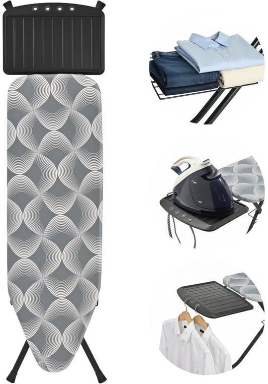 STAUS&BACH Table à repasser pour générateur de vapeur - 122 x 38 cm - Support pliant inclus - 76 - 93.5 cm réglable en hauteur - Avec support pour raccord vapeur fer à vapeur - Gris foncé
