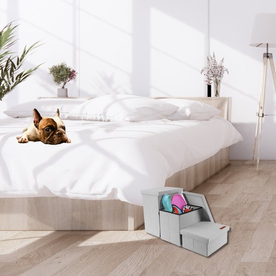 Escalier pour chien modèle solide Escalier pour chien avec rangement - Escalier pour chien - marche pour canapé ou lit - Jusqu'à 60 kg - Gris clair - Universel