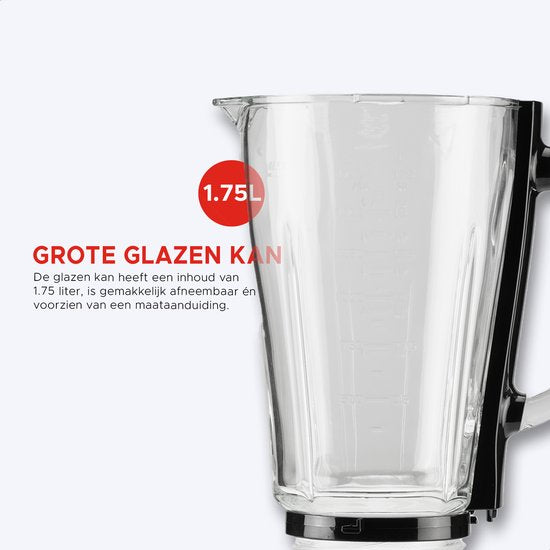 Bourgini PowerBlender - 1.75L - Blender à emporter avec gobelet de 700ml - Blender smoothie et broyeur de glace - 1000 watts - Noir