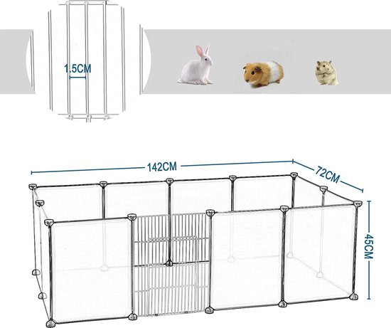 EUGAD Parc en plastique pour lapins et cochons d'Inde, enclos de 12 planches (35x45cm/ planche), parc à hamster transparent, BHT 145x46x75cm