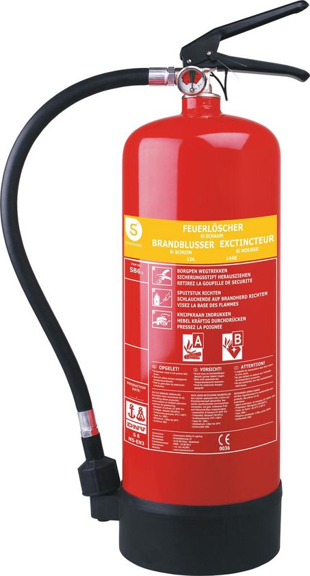 Smartwares 10.015.05 Extincteur - 6 litres - Mousse - Avec support de suspension - Classe de feu AB - Certifié BSI
