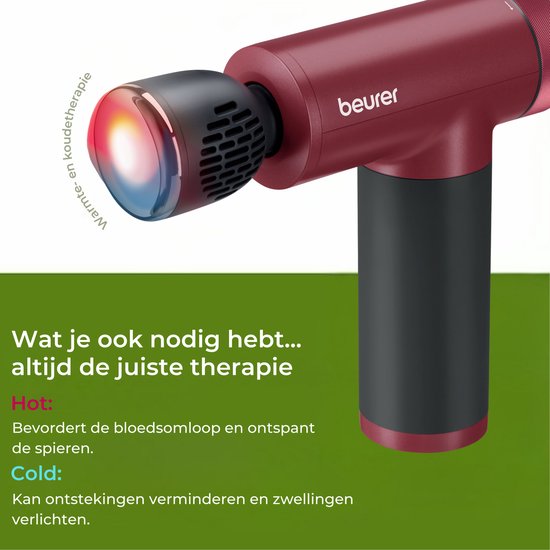 Beurer MG 195 HOT & COLD Limited Edition 25 Pistolet de massage - Chauffe et refroidit les muscles - 7 accessoires inclus - 9 niveaux d'intensité - Batterie puissante - Utilisation sans fil - 3 ans de garantie - Bordeaux/noir