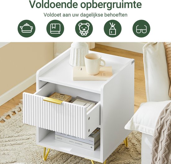 SoBuy Table de chevet, table de chevet avec tiroir et étagère, table d'appoint moderne pour la chambre et le salon, blanc, 40 x 40 x 51 cm (l x p x h) FBT169-W