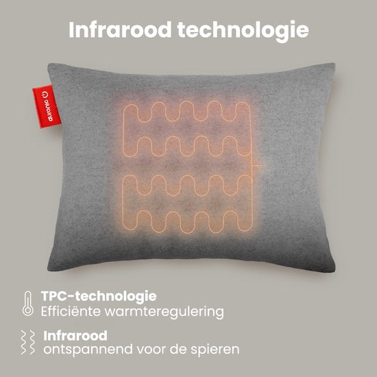Auronic Heat Pillow - Classic - 45x60 - Sans fil - Rechargeable - Oreiller électrique - Infrarouge - Gris
