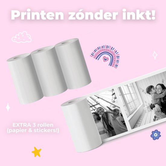 Denver Kids' Camera Full HD with Printer - Selfie Camera - 20MP - Digital Camera Kids - Photo - Video - Games - KPC1363 Pink