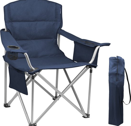 Chaise de camping - TRVLMORE - XL - Chaise pliante confortable - 150 kg max - Porte-boisson - Bleu
