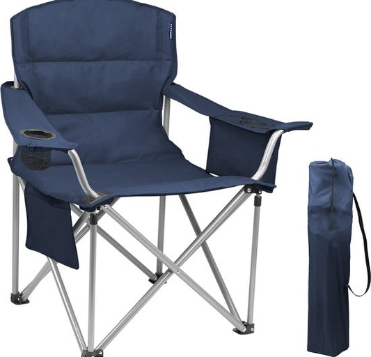 Chaise de camping - TRVLMORE - XL - Chaise pliante confortable - 150 kg max - Porte-boisson - Bleu