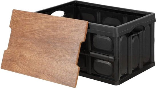 Ceruzo Caisse de rangement avec couvercle en bois amovible - Caisse pliante - Organisateur de coffre - Camping-55 l, Noir