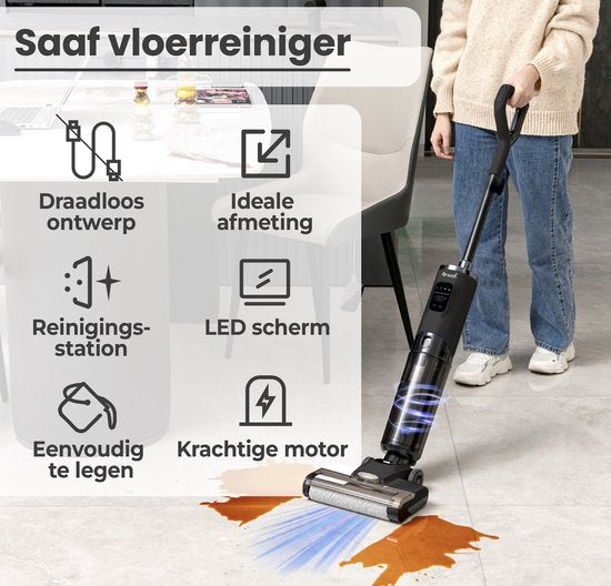 Nettoyeur de sols - 170W - Affichage, Station de nettoyage - Mop électrique - Gris - de Saaf