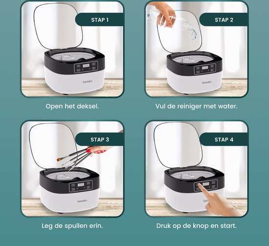 Samako Nettoyeur à Ultrasons Professionnel - Appareil de Nettoyage - Bain à Ultrasons - Lunettes - Bijoux - Montre - Pinceau de Maquillage - 750 ml