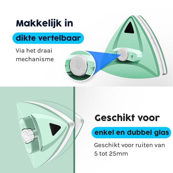ShopWise Lave-vitre magnétique pour double vitrage - Comprend des tampons de nettoyage, des bandes et plus encore - Jusqu'à 25 mm - Convient pour HR/HR++ - Nettoyeur de vitre - Lave-vitre - Essuie-vitre - Essuie-vitre - Essuie-vitre - Raclette pour vitre