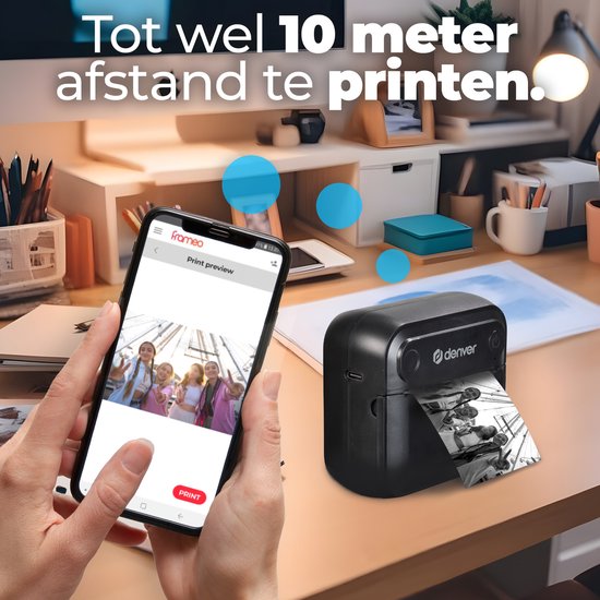 Denver Mini Pocket Printer - Imprimante d'autocollants - Papier thermique - Bluetooth - Imprimante photo mobile - MBP32B