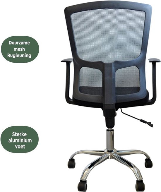 BRASQ OC200 Ergonomic Office Chair Black with Breathable Mesh - Chaises de bureau - Réglable en hauteur - Gaming chair 49 x 47 x 94 cm