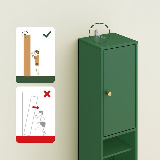 SoBuy BZR34-II-SY Meuble de salle de bain haut - Meuble de rangement étroit avec tiroir et étagères réglables - Meuble colonne salle de bain - Vert foncé, 20x20x180cm