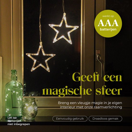 Giftmas Christmas Lights - LED Hanging Decoration - Warm White - Battery-powered - Christmas Decorations For Indoors - Christmas Stars with Suction Cup - Window Decorations