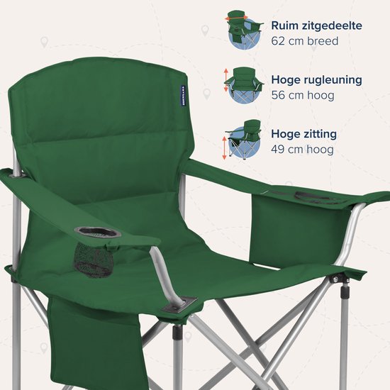 TRVLMORE Chaises de camping XL - pliables - 2-Pack - Capacité de charge 150KG - Sac de transport inclus - Chaise pliante - Chaise de pêche - Chaise de camping - Chaise pliante - Vert