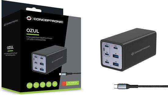 Conceptronic OZUL06BE chargeur universel pour appareils mobiles Noir AC Fast Charging Indoor