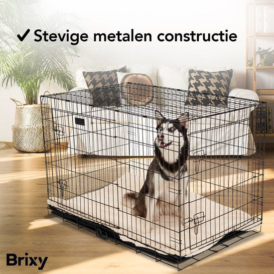 Brixy Dog Bench - Banc pour chiens - Taille XXL - Pliable - 122 x 76 x 84 CM - 2 portes - Noir