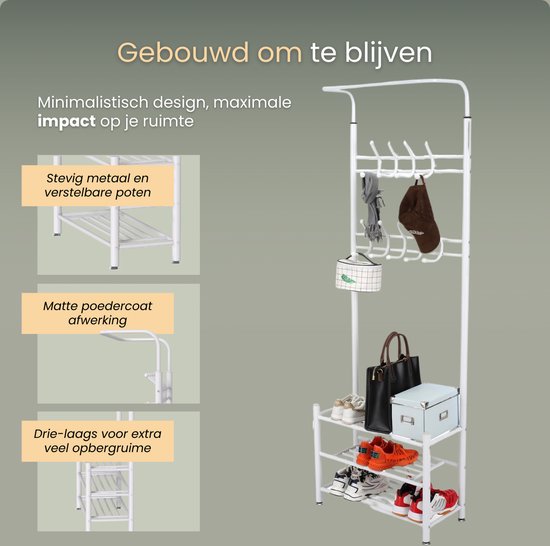 O'DADDY® porte-manteau droit - porte-manteaux - porte-manteau avec porte-chaussures - porte-manteau noir - porte-manteau - porte-vêtements - porte-manteau avec porte-manteau - porte-manteau avec porte-chaussures - porte-manteau en métal - 66 x 30 x 190 cm