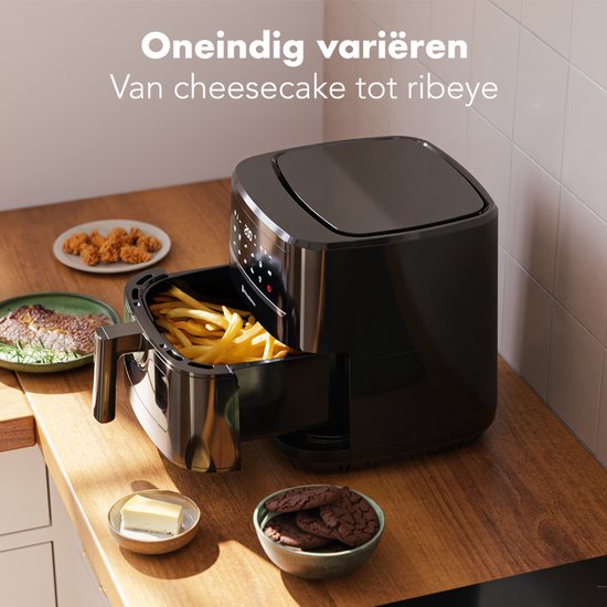 Airfryer XXL - KitchenBrothers - Friteuse - 7.5L - 1800W - Double chauffage - 50ºC à 200ºC - 10 programmes de cuisson - Noir