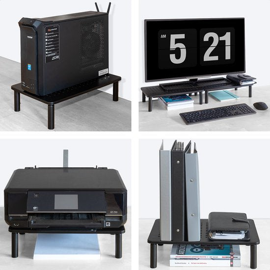 Auronic Support de moniteur - Rehausseur de moniteur - Rehausseur d'écran - 2 pièces - réglable - 37 x 23,5 x 10 cm - métal - noir