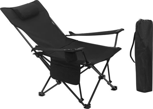 Chaise de camping, chaise pliante, chaise de pêche, chaise de plage légère, chaise pliante avec dossier, porte-gobelet, sac de rangement, capacité de charge de 150 kg, noir