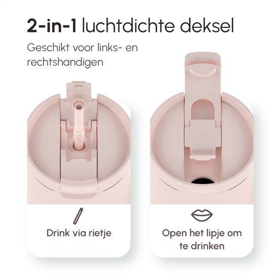 ONYX Bouteille à boire avec paille 1,2 litre - Bouteille d'eau pour enfants et adultes - Tasse thermos - Tasse de voyage - Boire pour la motivation - Tasse à boire pour l'école - Rose