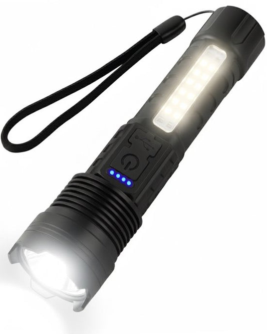 ODESSEY Lampe de poche tactique - LED rechargeable - éclairage COB - avec dragonne - Lampe de poche militaire - Lampes de poche - Enfant - Noir