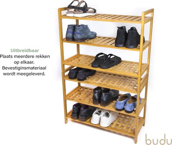 Budu Rangement pour chaussures (3 niveaux) - Rangement pour chaussures en bambou - Rangement pour chaussures en bois - Rangement pour chaussures